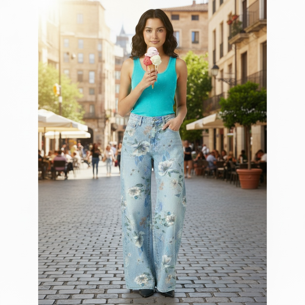 Jeans Wide-Leg a Fantasia Floreale – Fresh & Chic