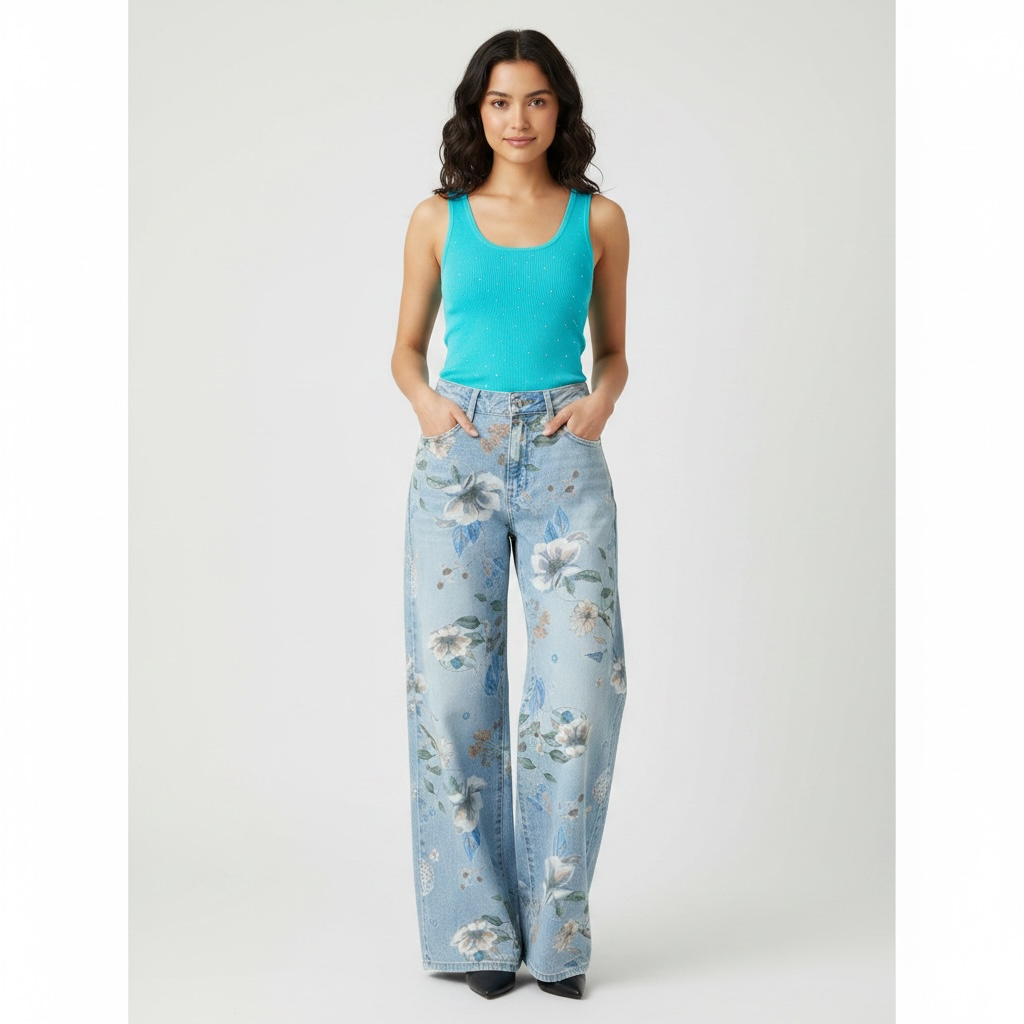 Jeans Wide-Leg a Fantasia Floreale – Fresh & Chic