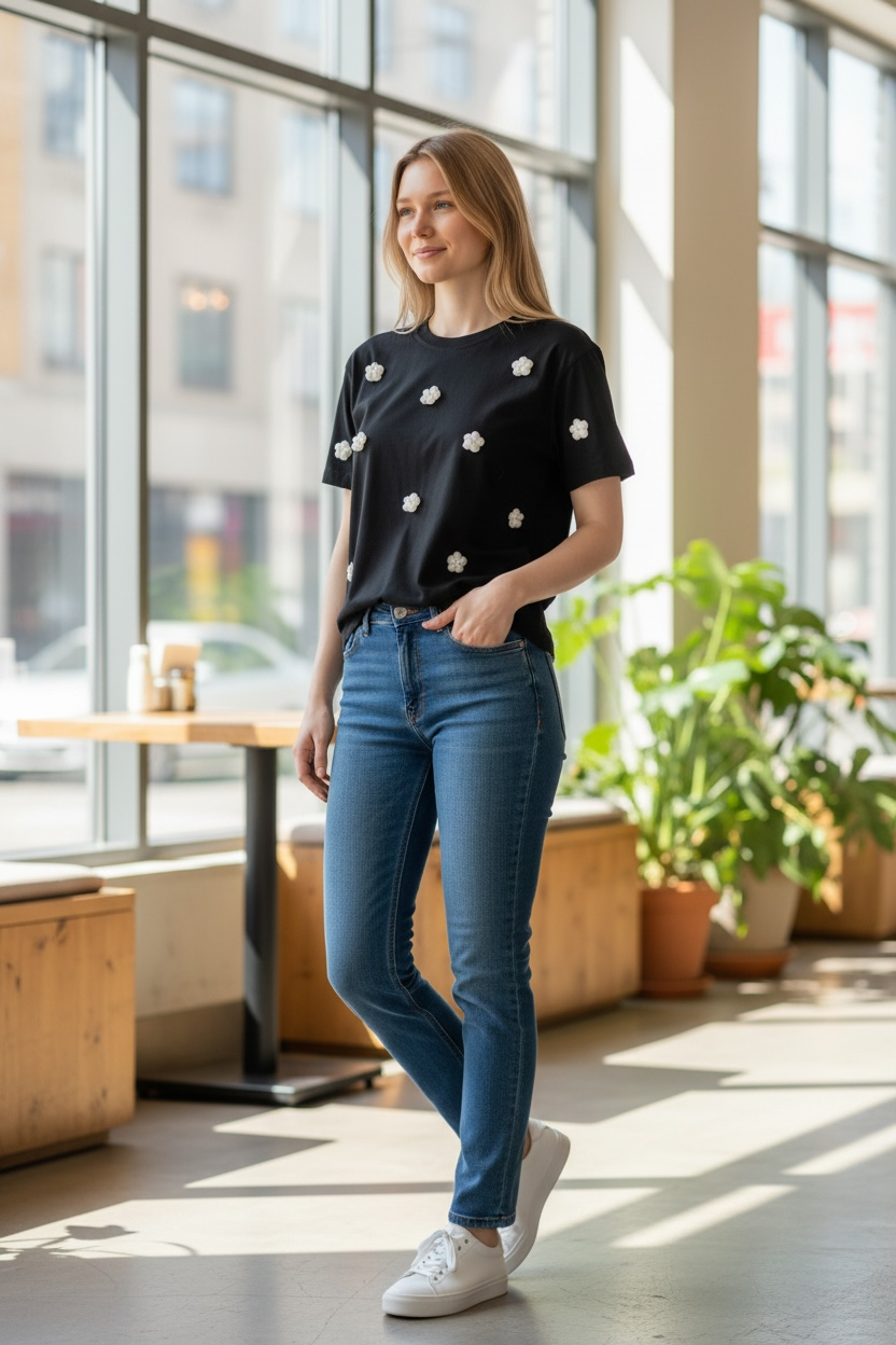 🖤🤍 Crop Top con Fiorellini in Rilievo 🌸 – MONIQUE